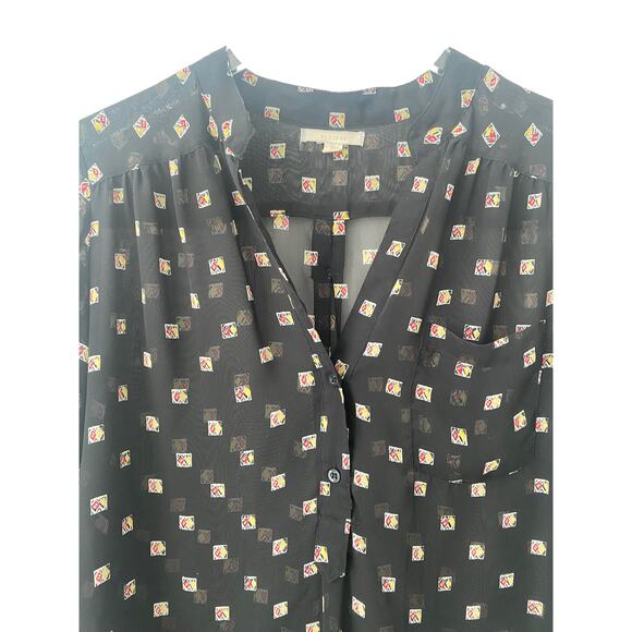 PLEIONE BLACK SHEER BUTTON UP BLOUSE SIZE SMALL - Picture 2 of 8
